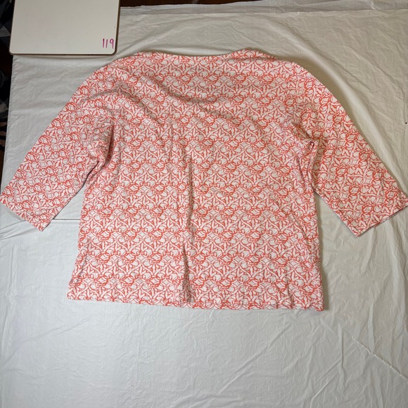 Kenneth Woman 1X Coral White Geometric Print 3/4 Sleeve Top Plus Size - Picture 4 of 8
